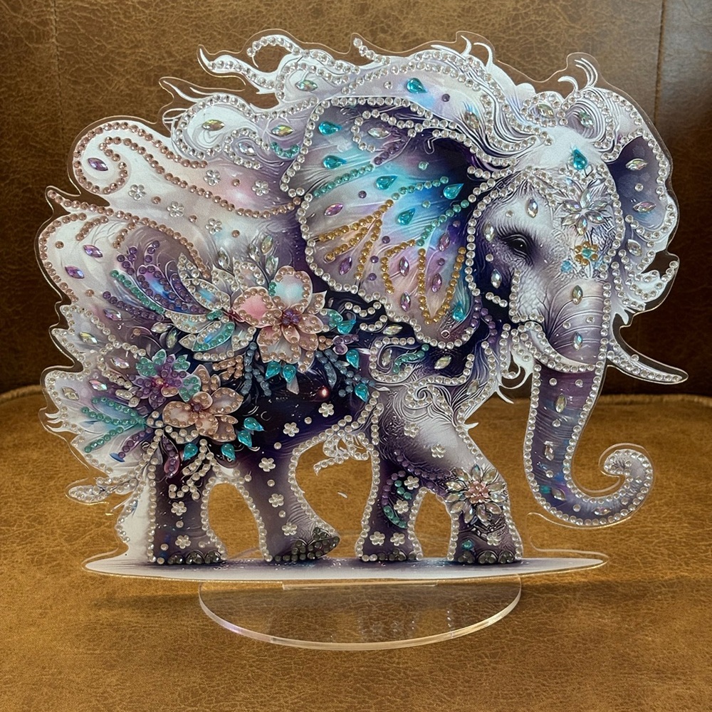 Handmade Diamond Art - Decorative Elephant Figurine with Purple and Blue Accents